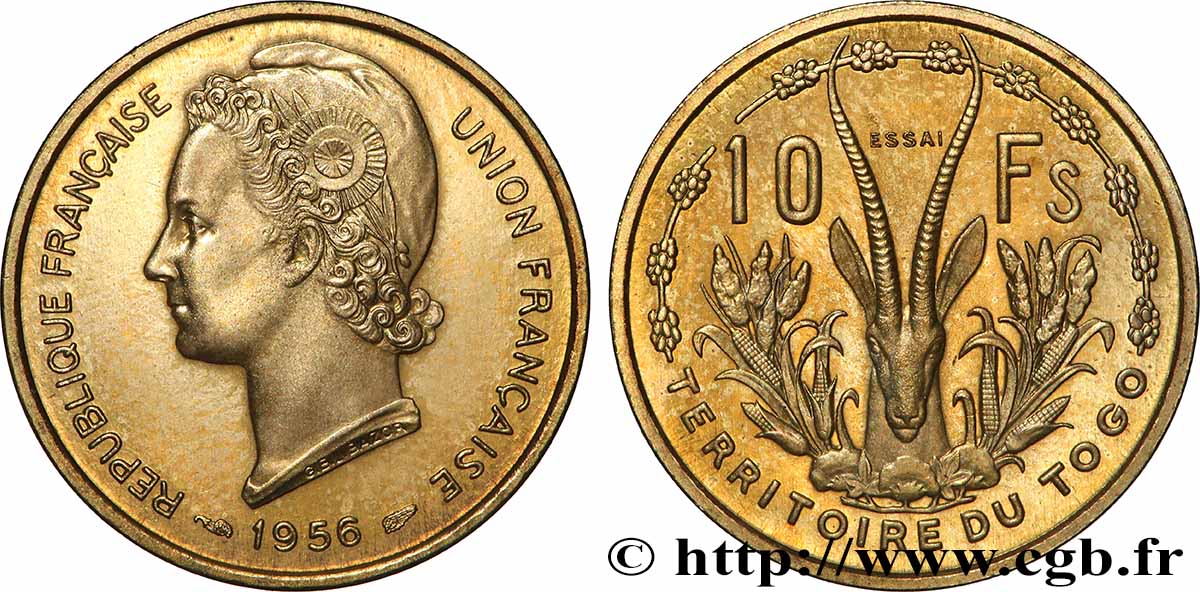 TOGO - UNION FRANÇAISE Essai de 10 Francs 1956 Paris SPL 