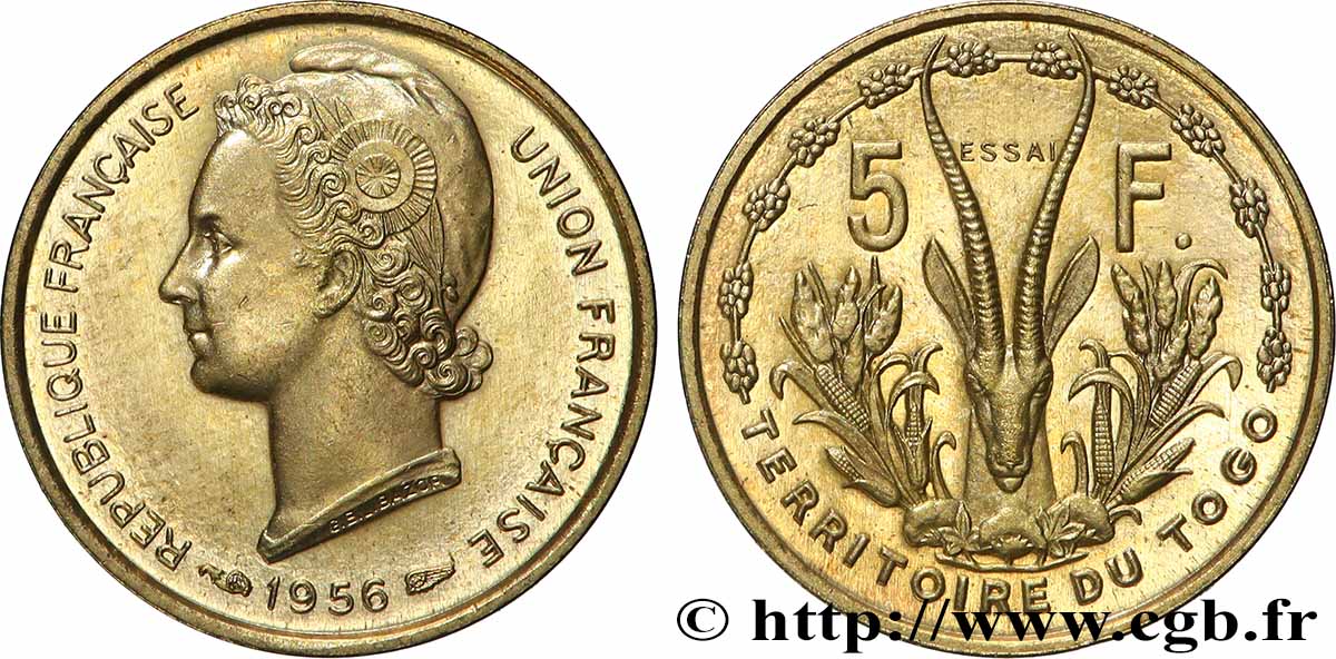 TOGO - UNION FRANÇAISE Essai de 5 Francs 1956 Paris SPL 