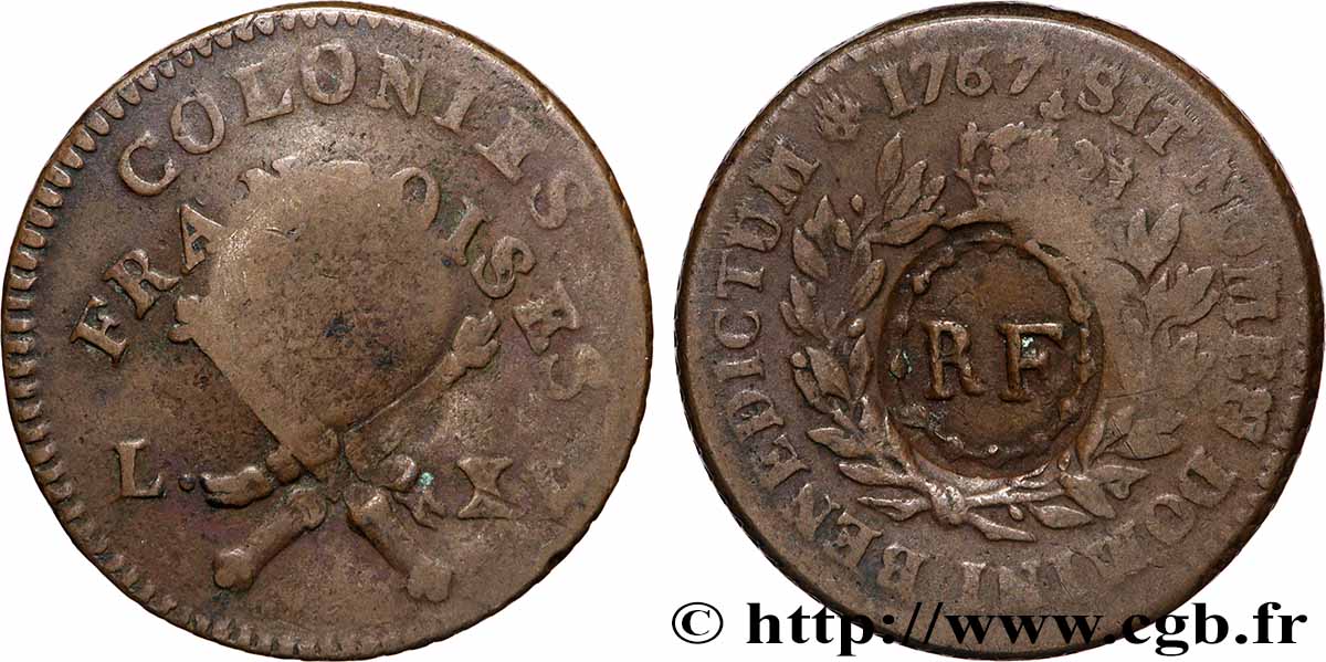 LOUIS XV DIT LE BIEN AIMÉ 3 Sous 9 Deniers ou 1/4 d’esqualin contremarqué RF 1767 Paris TB+ 