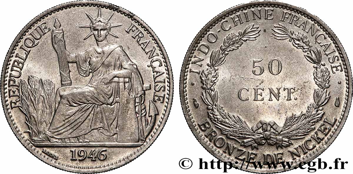 INDOCHINE FRANÇAISE 50 Centièmes 1946 Paris SUP 