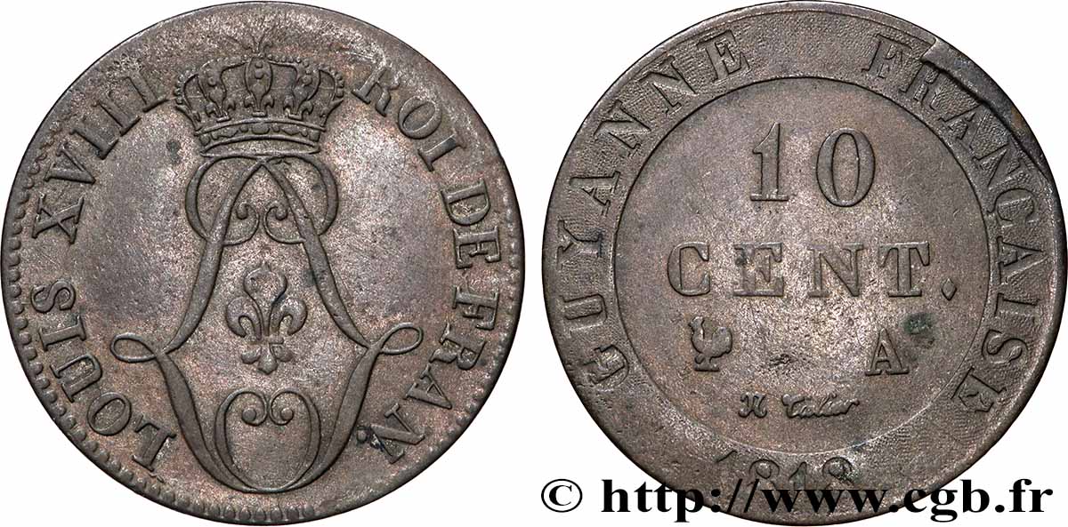 FRENCH GUYANA 10 Centimes 1818 Paris - A VF 