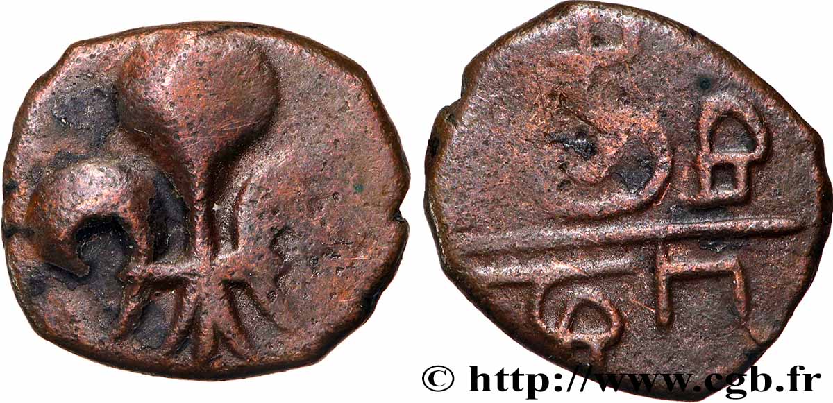 FRENCH INDIA 1 Doudou fleur de Lys, frappe contemporaine de Louis XV 1715-1774 N.D.  VF 