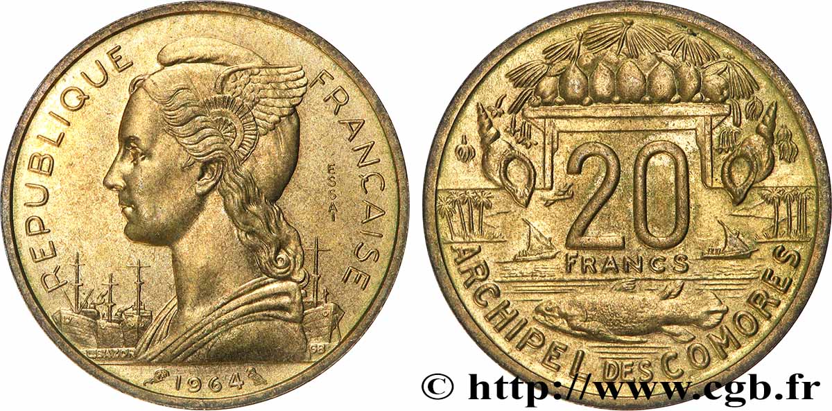 COMOROS  Essai de 20 Francs 1964 Paris MS 