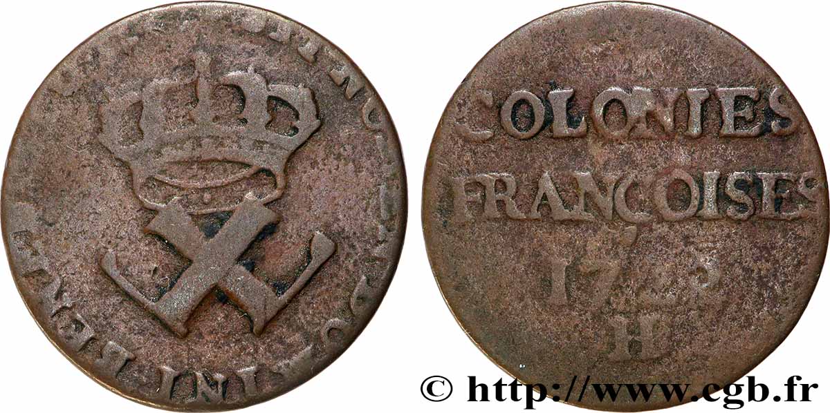 AMERICA - STABILIMENTI FRANCESI 9 Deniers des Colonies Françoises 1722 La Rochelle MB 