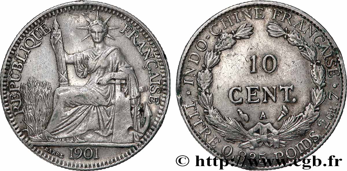 INDOCHINE FRANÇAISE 10 Centièmes 1901 Paris TTB 