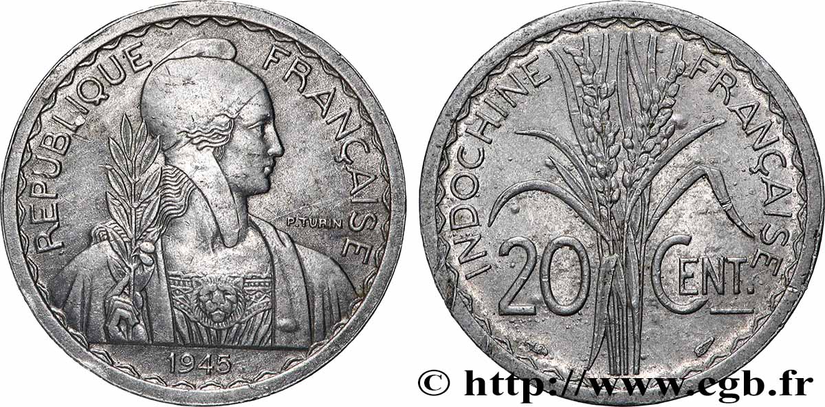 INDOCHINE FRANÇAISE 20 Centièmes 1945 Paris TTB+ 