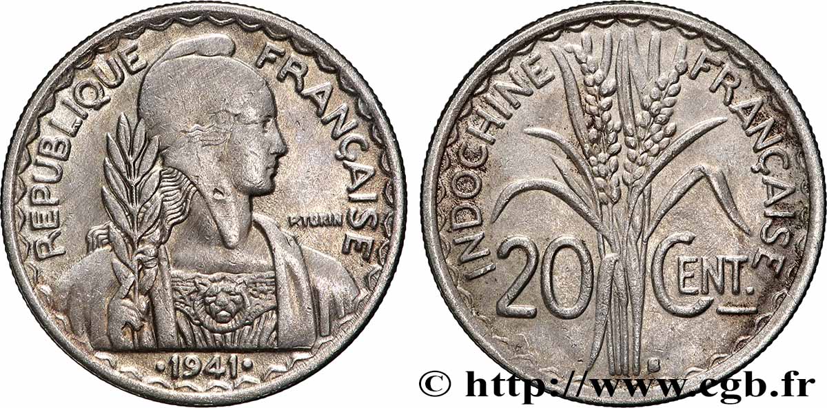 INDOCHINE FRANÇAISE 20 Centièmes 1941 San Francisco TTB 