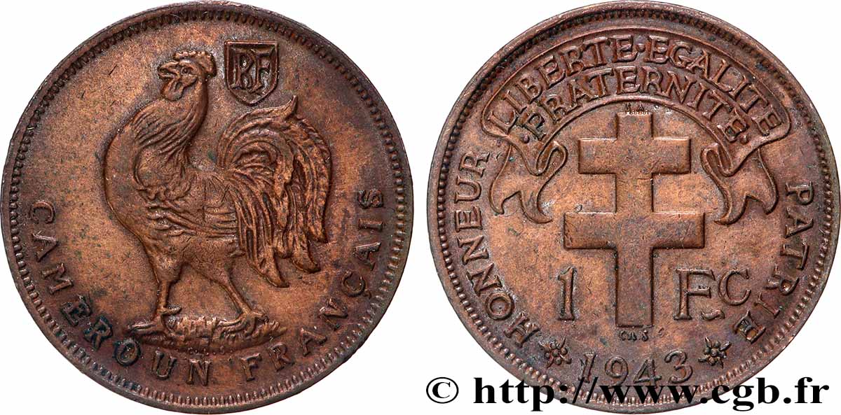 CAMEROON - FRENCH MANDATE TERRITORIES 1 Franc ‘Cameroun Français’ 1943 Prétoria XF 