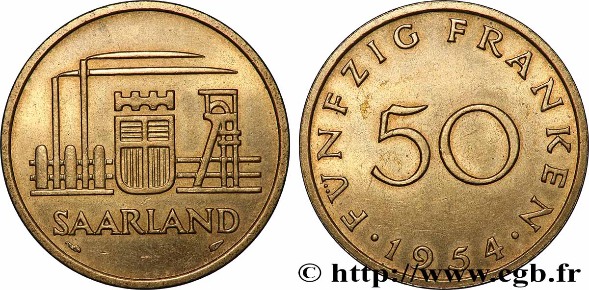 SAARLAND 50 Franken 1954 Paris fVZ 