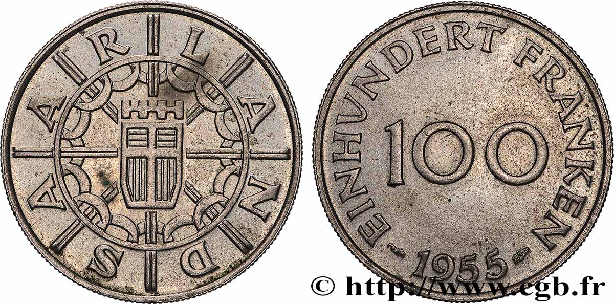 SAARLAND 100 Franken 1955 Paris SPL 