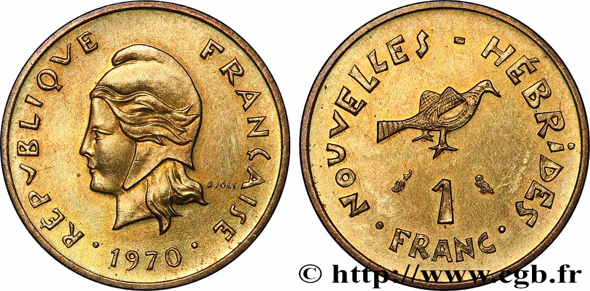 NEUE HEBRIDEN (VANUATU ab 1980) 1 Franc Marianne / oiseau 1970 Paris VZ 