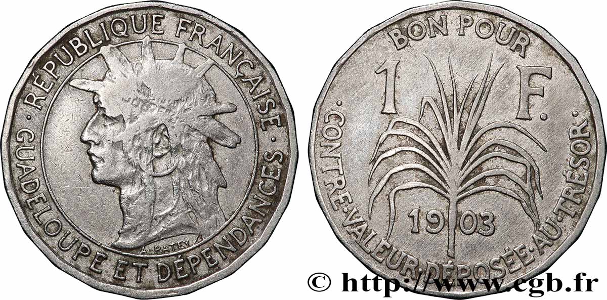 GUADELOUPE Bon pour 1 Franc 1903  S 