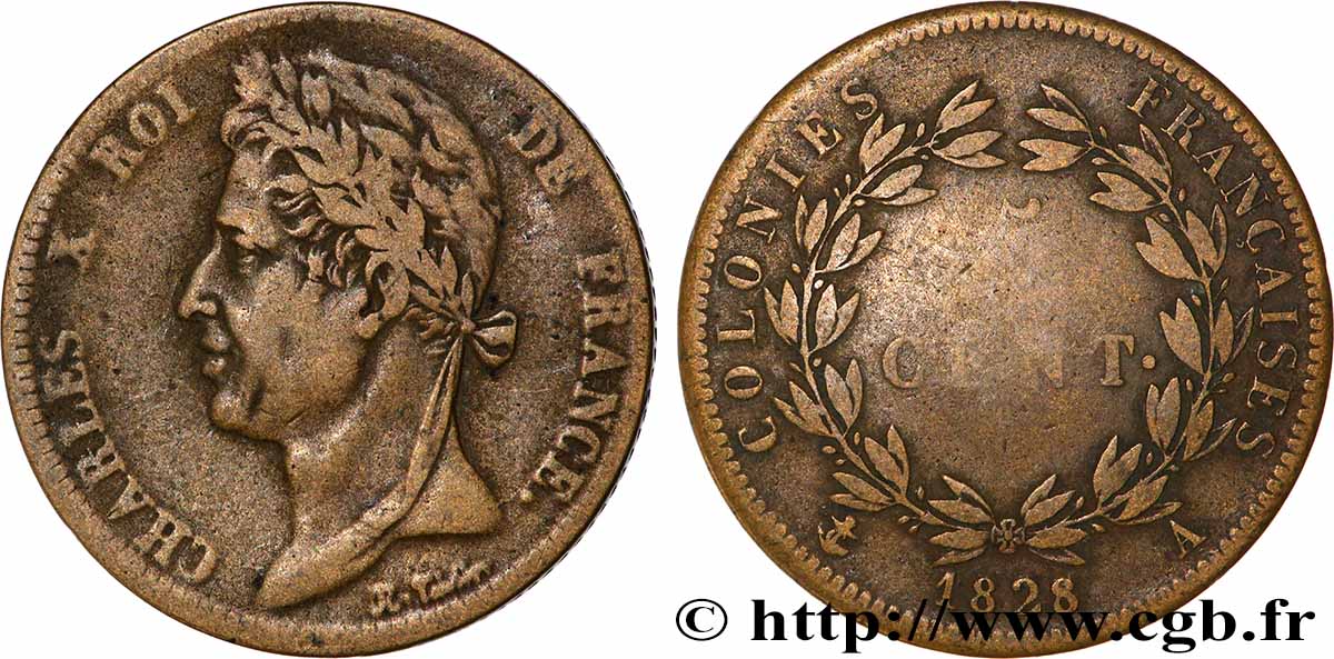 FRENCH COLONIES - Charles X, for Guyana 5 Centimes Charles X 1828 Paris - A VF 