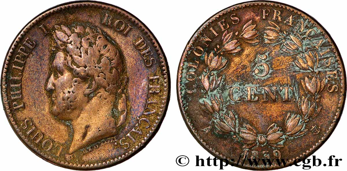 FRENCH COLONIES - Louis-Philippe for Guadeloupe 5 Centimes Louis Philippe Ier 1839 Paris - A VF 