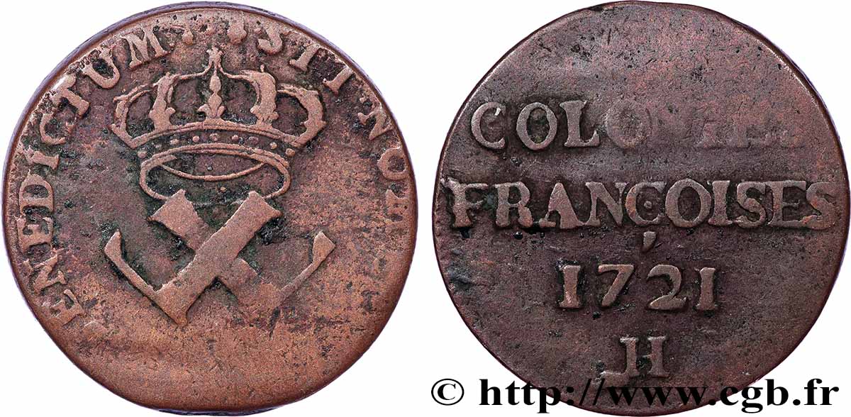 AMERICA - Louisiana, Acadia, Canada 9 Deniers des Colonies Françoises 1721 La Rochelle - H VF 