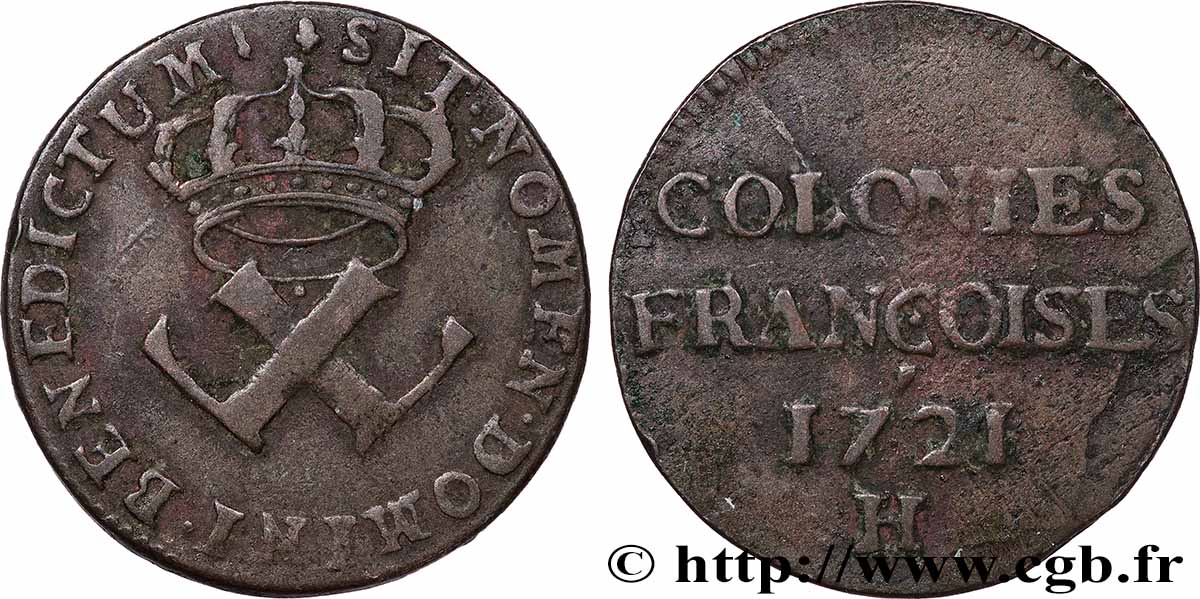 AMERICA - Louisiana, Acadia, Canada 9 Deniers des Colonies Françoises 1721 La Rochelle - H VF 