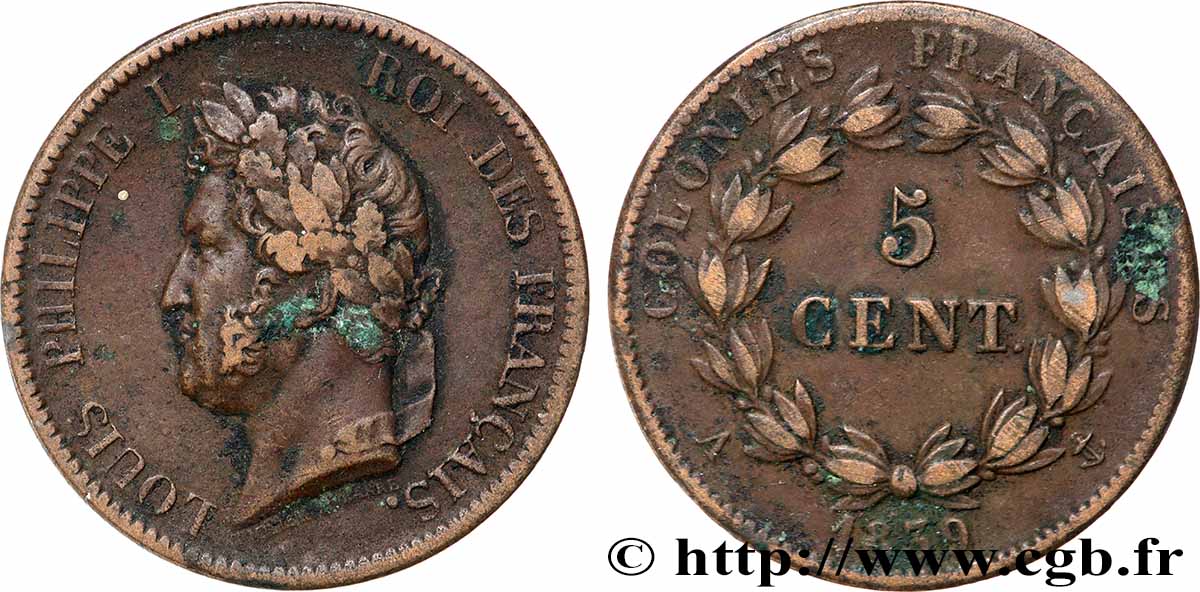 FRENCH COLONIES - Louis-Philippe for Guadeloupe 5 Centimes Louis Philippe Ier 1839 Paris - A VF 