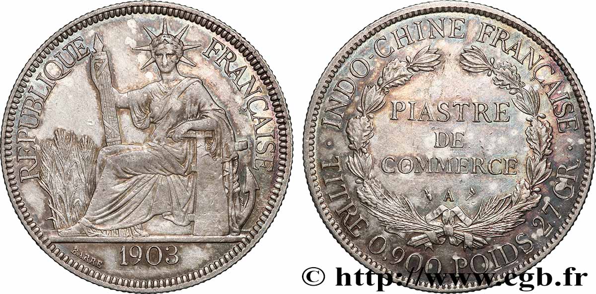 INDOCHINE FRANÇAISE 1 Piastre de Commerce 1903 Paris TTB+ 