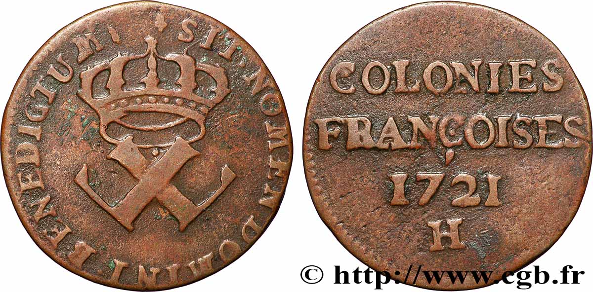 AMÉRIQUE - Louisiane, Acadie, Canada 9 Deniers des Colonies Françoises 1721 La Rochelle - H TTB 