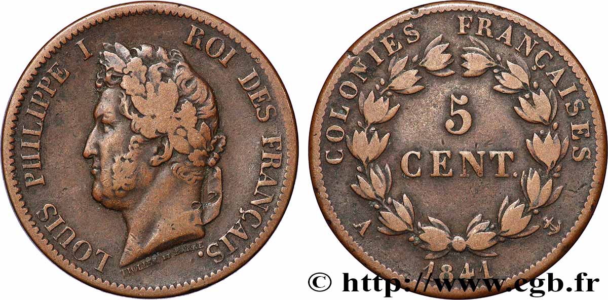 FRENCH COLONIES - Louis-Philippe for Guadeloupe 5 Centimes Louis Philippe Ier 1841 Paris - A VF 