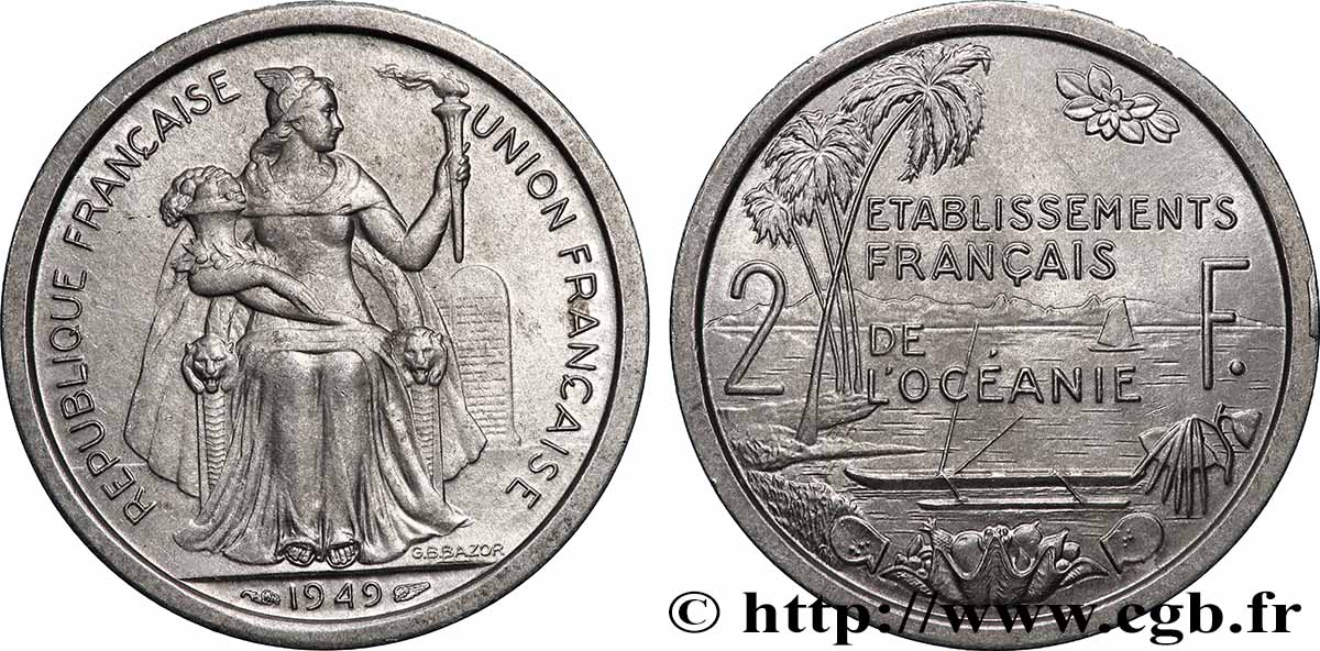 FRANZÖSISCHE POLYNESIA - Franzözische Ozeanien 2 Francs Union Française 1949 Paris SS 
