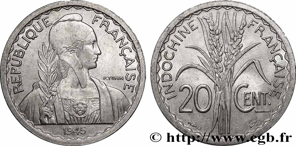 FRENCH INDOCHINA 20 Centièmes 1945 Beaumont-le-Roger AU 