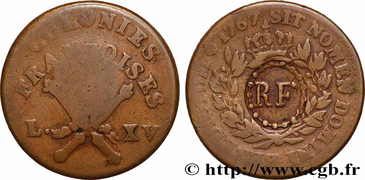 LOUIS XV &nbsp;THE WELL-BELOVED&nbsp; 3 Sous 9 Deniers ou 1/4 d’esqualin contremarqué RF 1767 Paris XF 