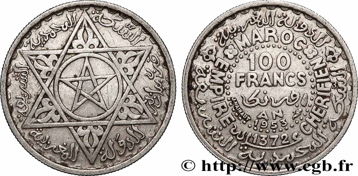 MAROC - PROTECTORAT FRANÇAIS 100 Francs AH 1372 1953 Paris TTB 