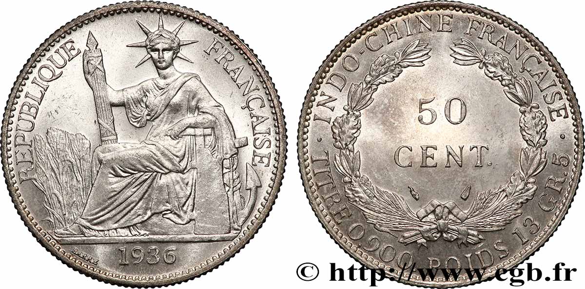 FRENCH INDOCHINA 50 Centièmes 1936 Paris MS 
