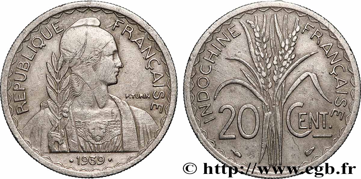 FRENCH INDOCHINA 20 Centièmes 1939 Paris VF 