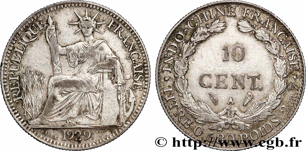 INDOCHINA 10 Centièmes 1929 Paris BC+ 