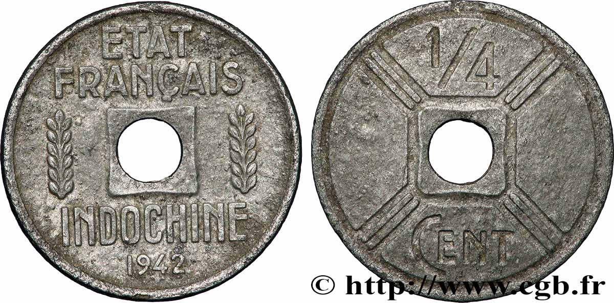FRENCH INDOCHINA 1/4 Cent 1942 Osaka XF 