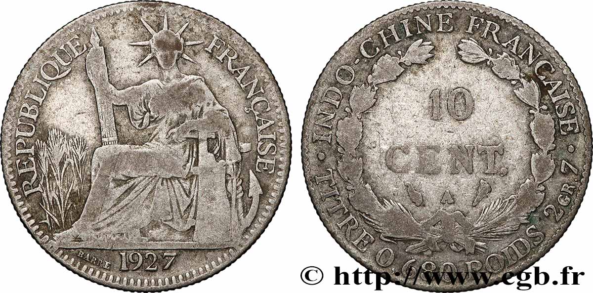 FRENCH INDOCHINA 10 Centièmes 1927 Paris VF 