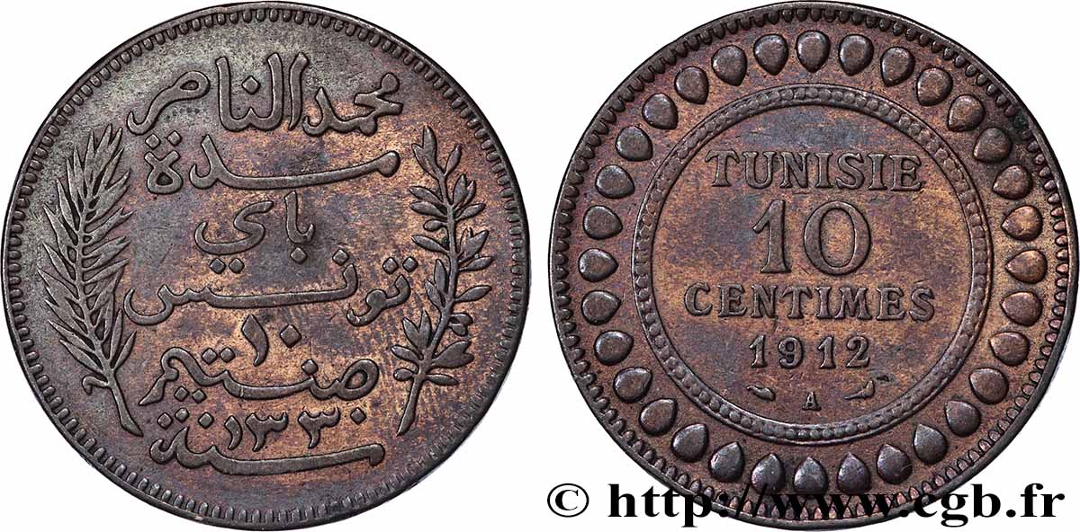 TUNESIEN - Französische Protektorate  10 Centimes AH1330 1912 Paris SS 