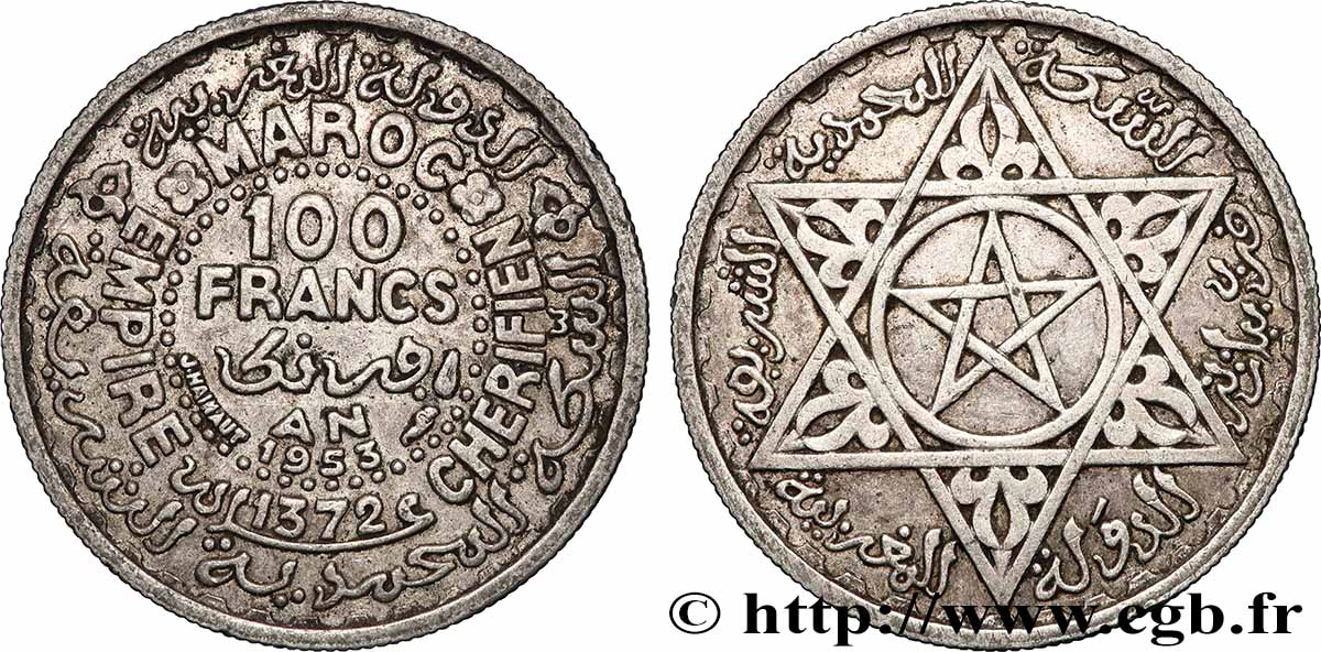 MAROC - PROTECTORAT FRANÇAIS 100 Francs AH 1372 1953 Paris TTB 