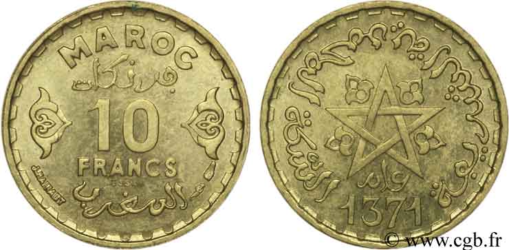 MARUECOS - PROTECTORADO FRANCÉS 10 francs ESSAI 1952 Paris SC 