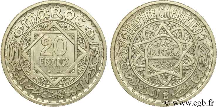 MAROC - PROTECTORAT FRANÇAIS 20 francs ESSAI 1947 Paris SPL 