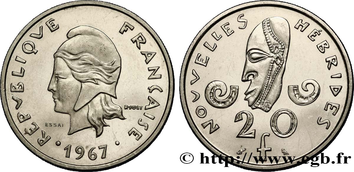 NUEVAS HÉBRIDAS (VANUATU desde 1980) Essai de 20 Francs Marianne / masque 1967 Paris SC 