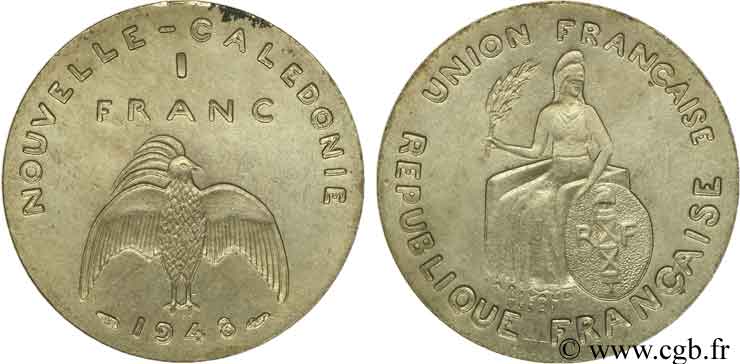 NUEVA CALEDONIA 1 franc ESSAI 1948 Paris SC 