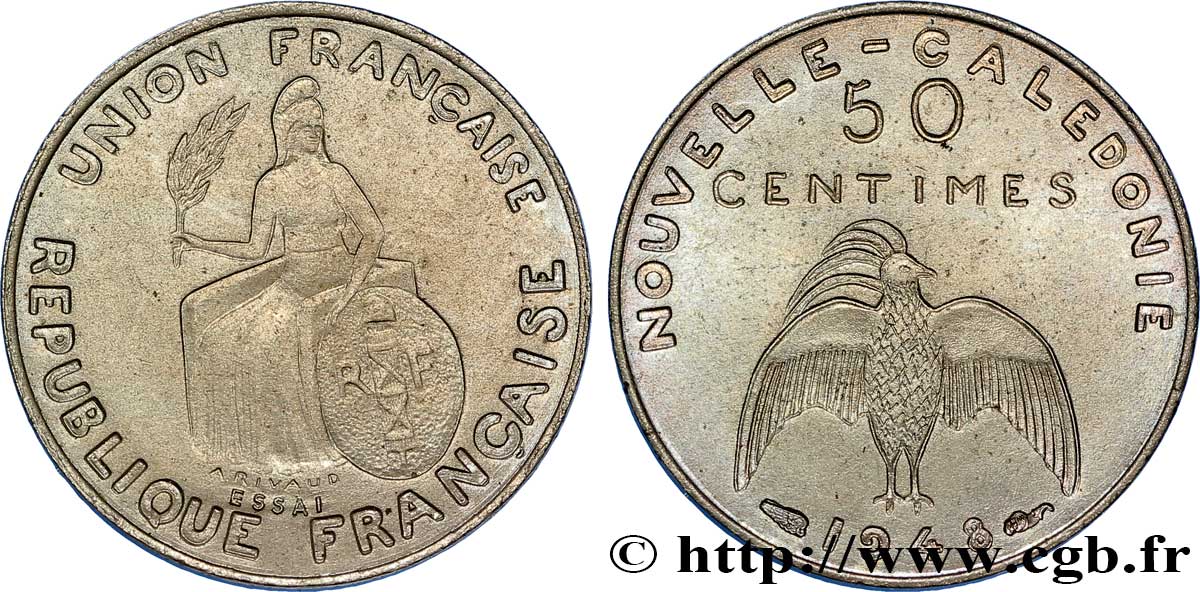 NUOVA CALEDONIA Essai de 50 Centimes avec listel en relief 1948 Paris MS 