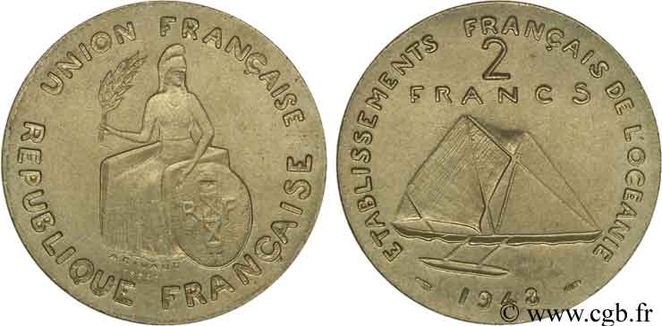FRANZÖSISCHE POLYNESIA - Franzözische Ozeanien 2 Francs ESSAI 1948 Paris VZ 
