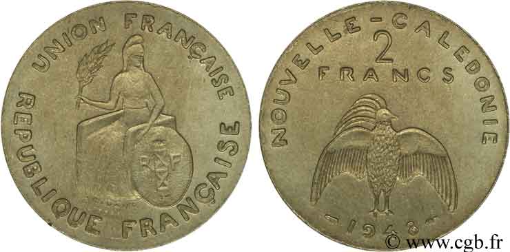 NOUVELLE CALÉDONIE 2 francs ESSAI 1948 Paris SPL 