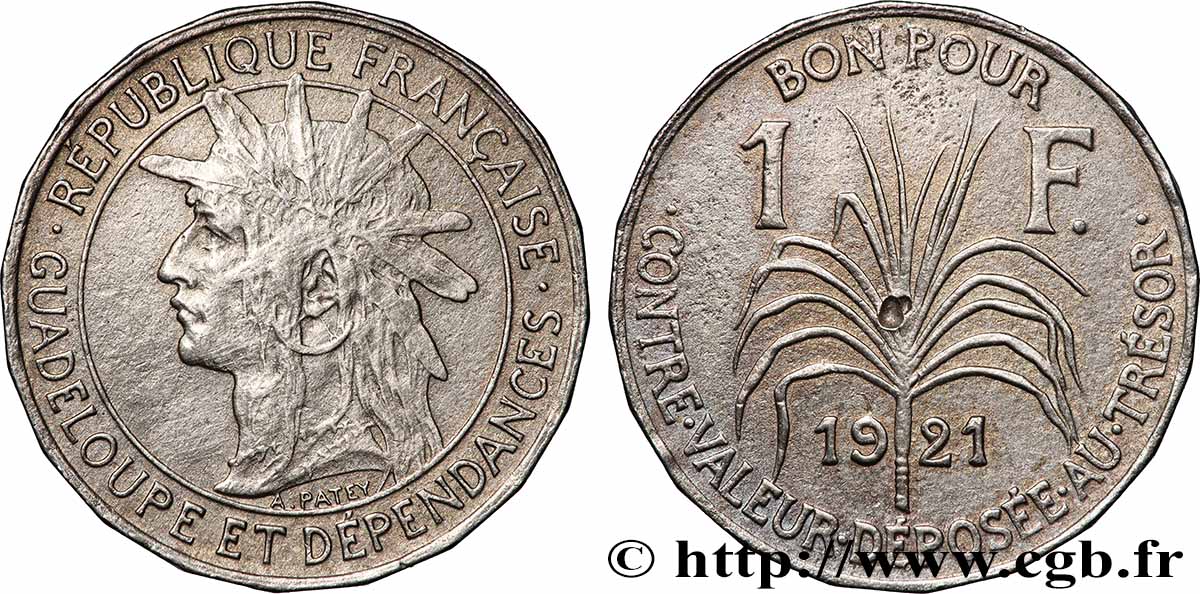 GUADELOUPE Bon pour 1 Franc 1921  TTB 