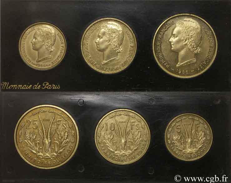 TOGO - UNION FRANCESE Boîte d’essais de 5, 10 et 25 Francs 1956 Paris FDC 