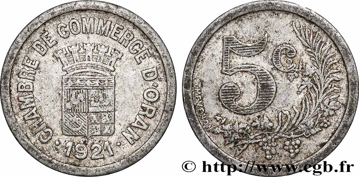 ALGERIA 5 Centimes Chambre de commerce d’Oran 1921 Oran VF 
