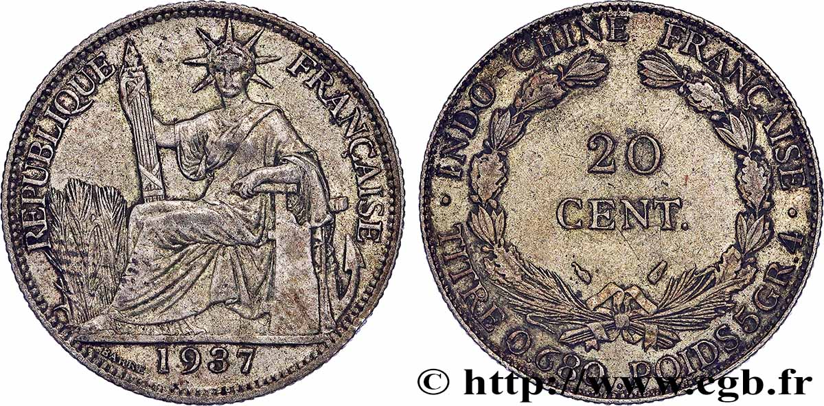 INDOCINA FRANCESE 20 Centièmes 1937 Paris q.SPL 