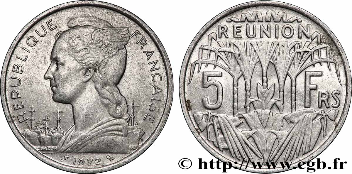REUNION 5 Francs Marianne / canne à sucre 1972 Paris XF 