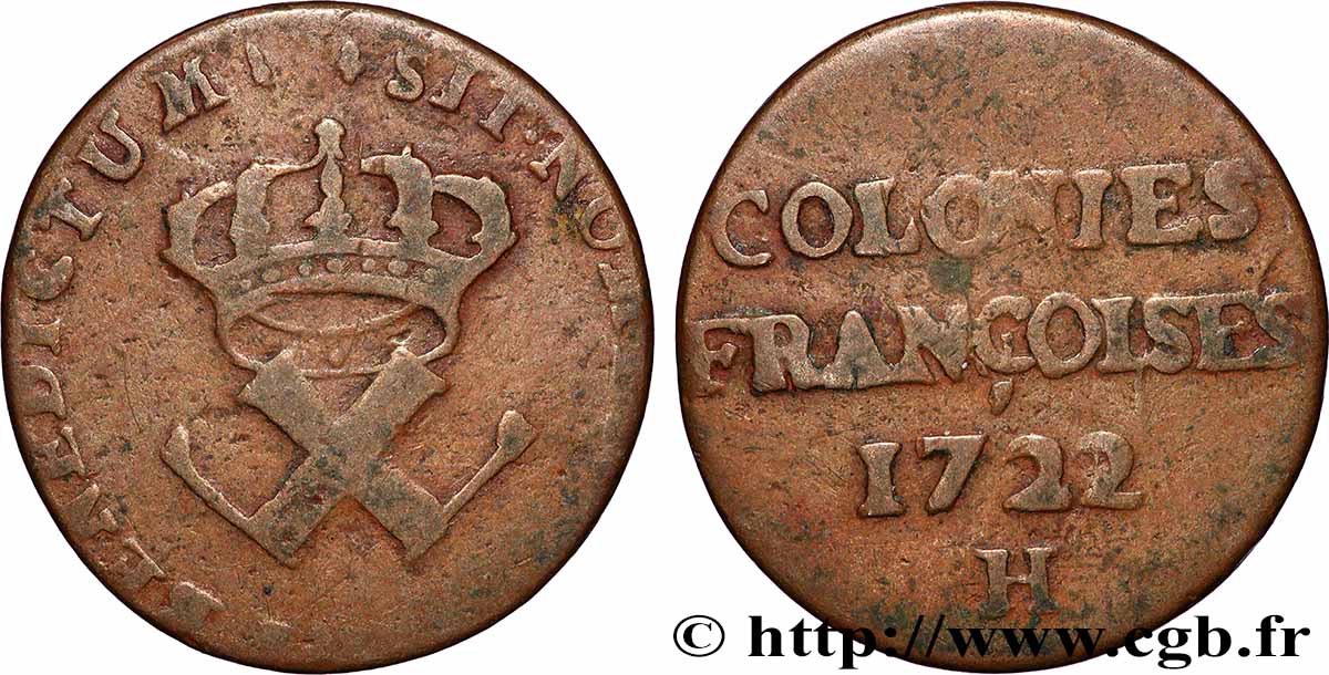 AMÉRIQUE - Louisiane, Acadie, Canada 9 Deniers des Colonies Françoises 1722 La Rochelle TB+ 