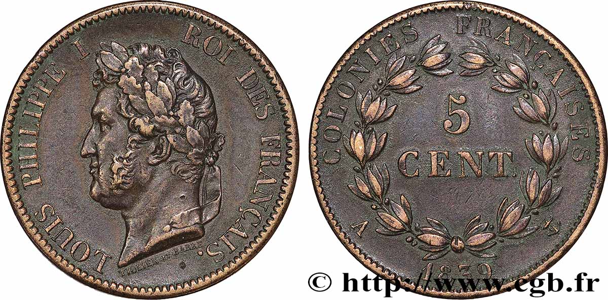 FRENCH COLONIES - Louis-Philippe for Guadeloupe 5 Centimes Louis Philippe Ier 1839 Paris - A XF 