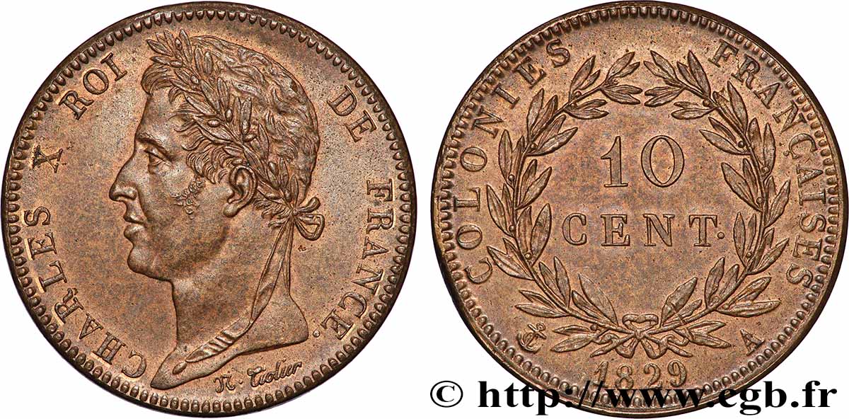 FRENCH COLONIES - Charles X, for Guyana 10 Centimes Charles X 1829 Paris AU 